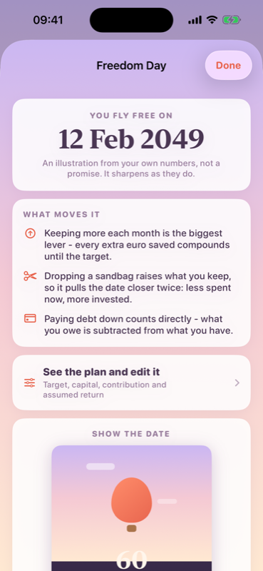 A calendar of daily check-ins with a streak and weekly goal.